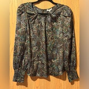 Pleione Paisley Print Blouse in Black and Green